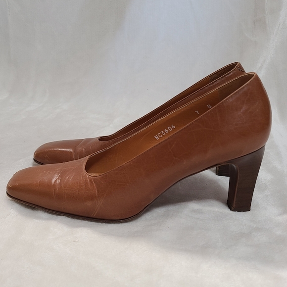 Vintage Ralph Lauren Collection Purple Label Caramel Leather Heels Size 7 - Picture 1 of 13
